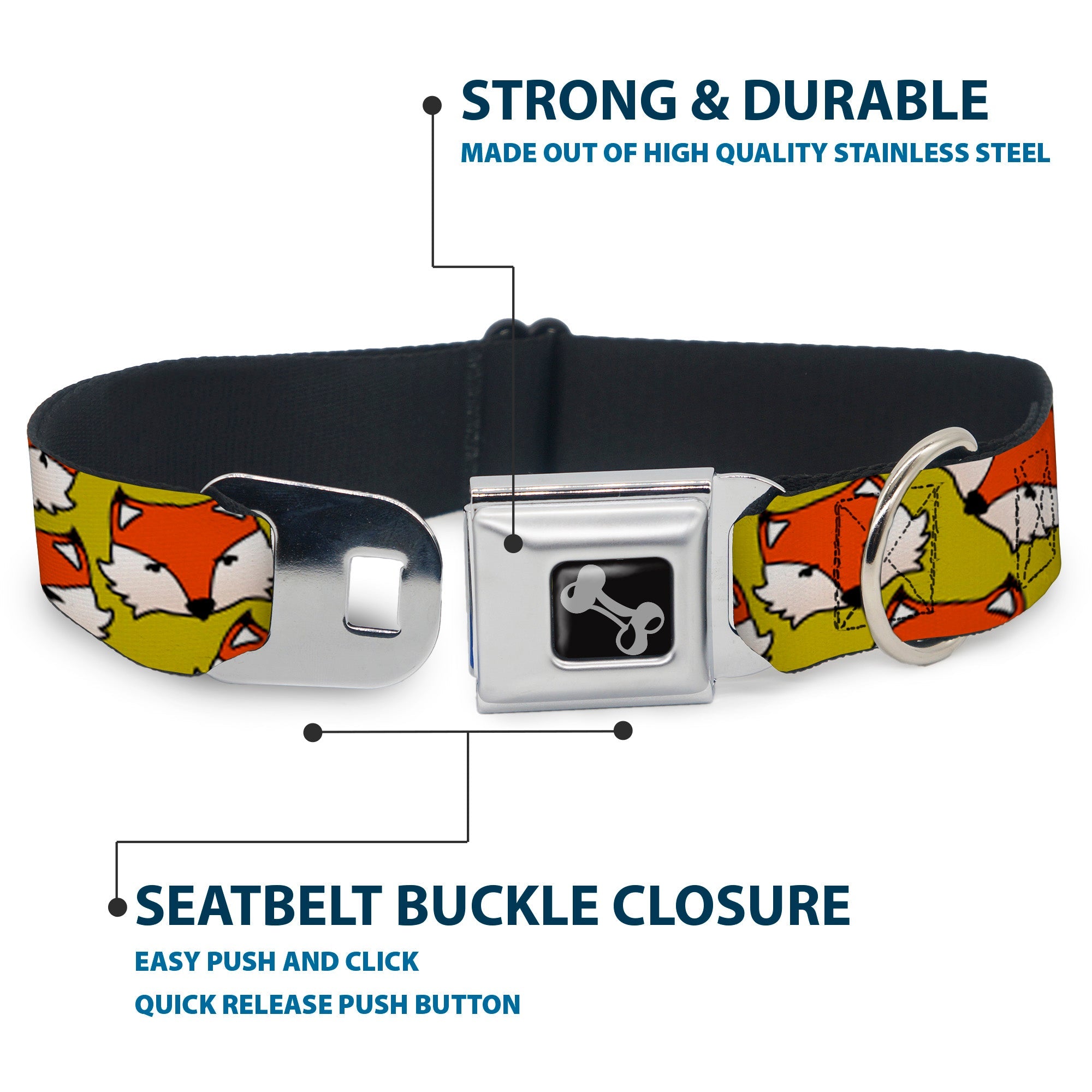 Dog Bone Seatbelt Buckle Collar - Fox Face Scattered Warm Olive2