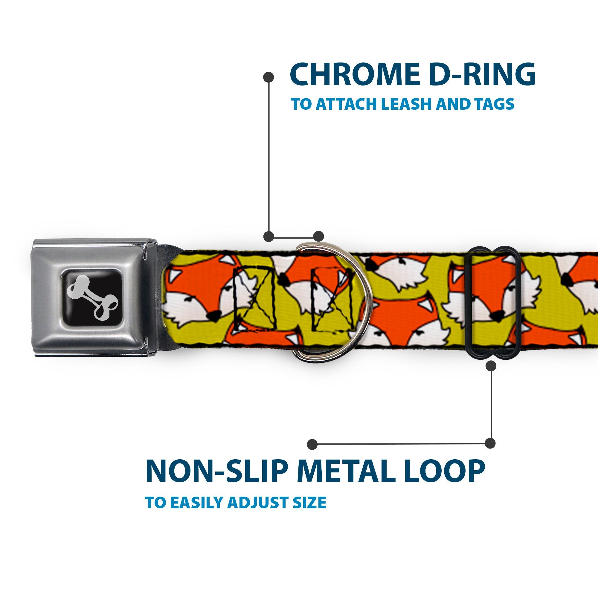 Dog Bone Seatbelt Buckle Collar - Fox Face Scattered Warm Olive2