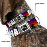 Dog Bone Seatbelt Buckle Collar - Florida Cities Palm Tree Sunset/White