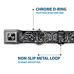 Dog Bone Seatbelt Buckle Collar - Floral Paisley2 Black/White