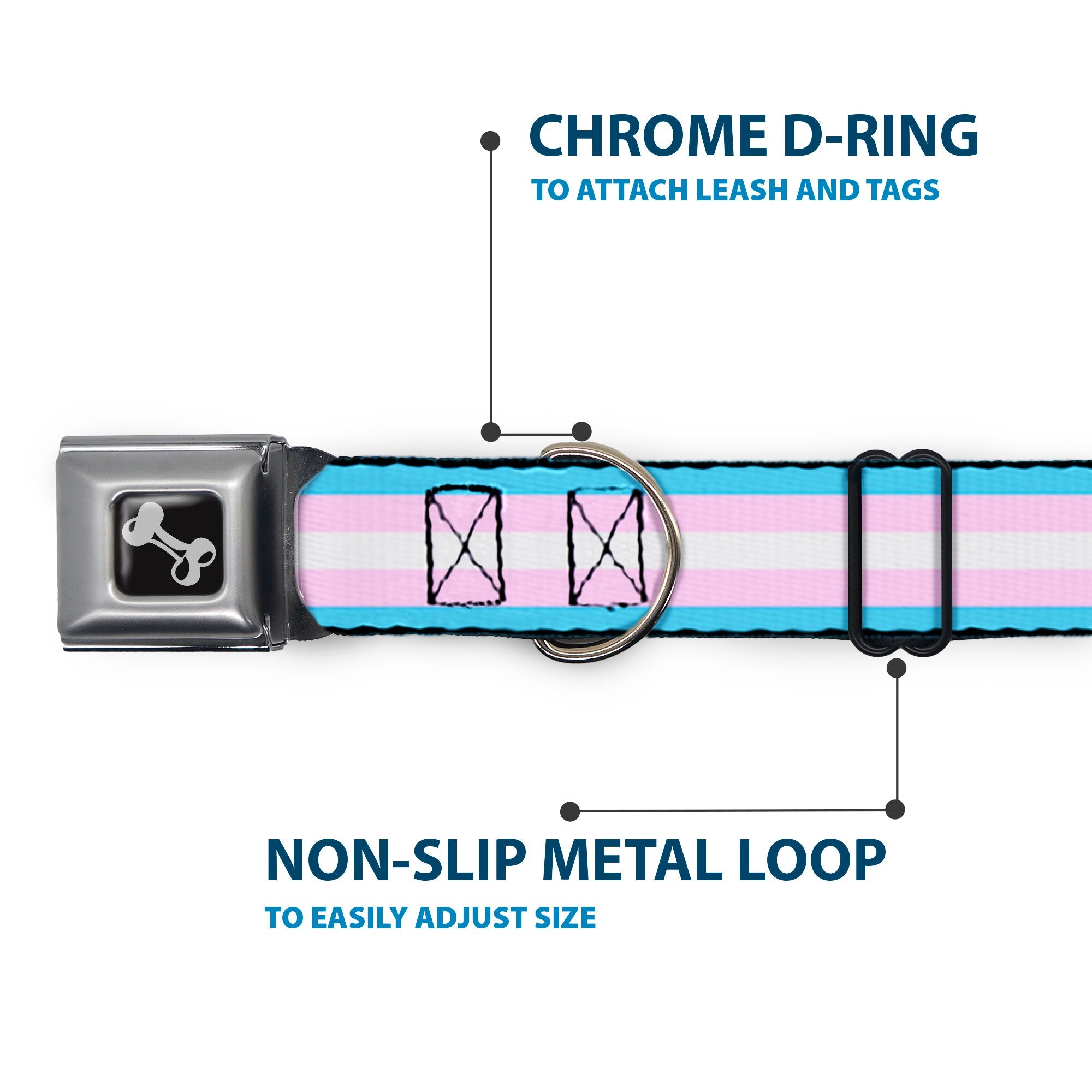 Dog Bone Seatbelt Buckle Collar - Flag Transgender Baby Blue/Baby Pink/White