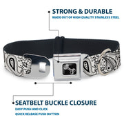 Dog Bone Seatbelt Buckle Collar - Floral Paisley3 White/Black