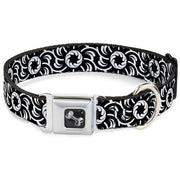 Dog Bone Seatbelt Buckle Collar - Floral Pinwheel Black/White