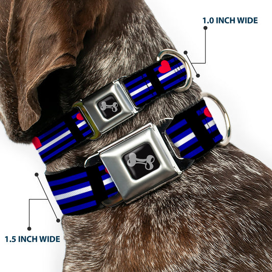 Dog Bone Seatbelt Buckle Collar - Flag Leather Black/Blue/Red/White