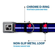 Dog Bone Seatbelt Buckle Collar - Flag Leather Black/Blue/Red/White