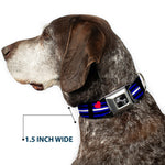 Dog Bone Seatbelt Buckle Collar - Flag Leather Black/Blue/Red/White