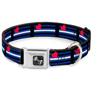 Dog Bone Seatbelt Buckle Collar - Flag Leather Black/Blue/Red/White
