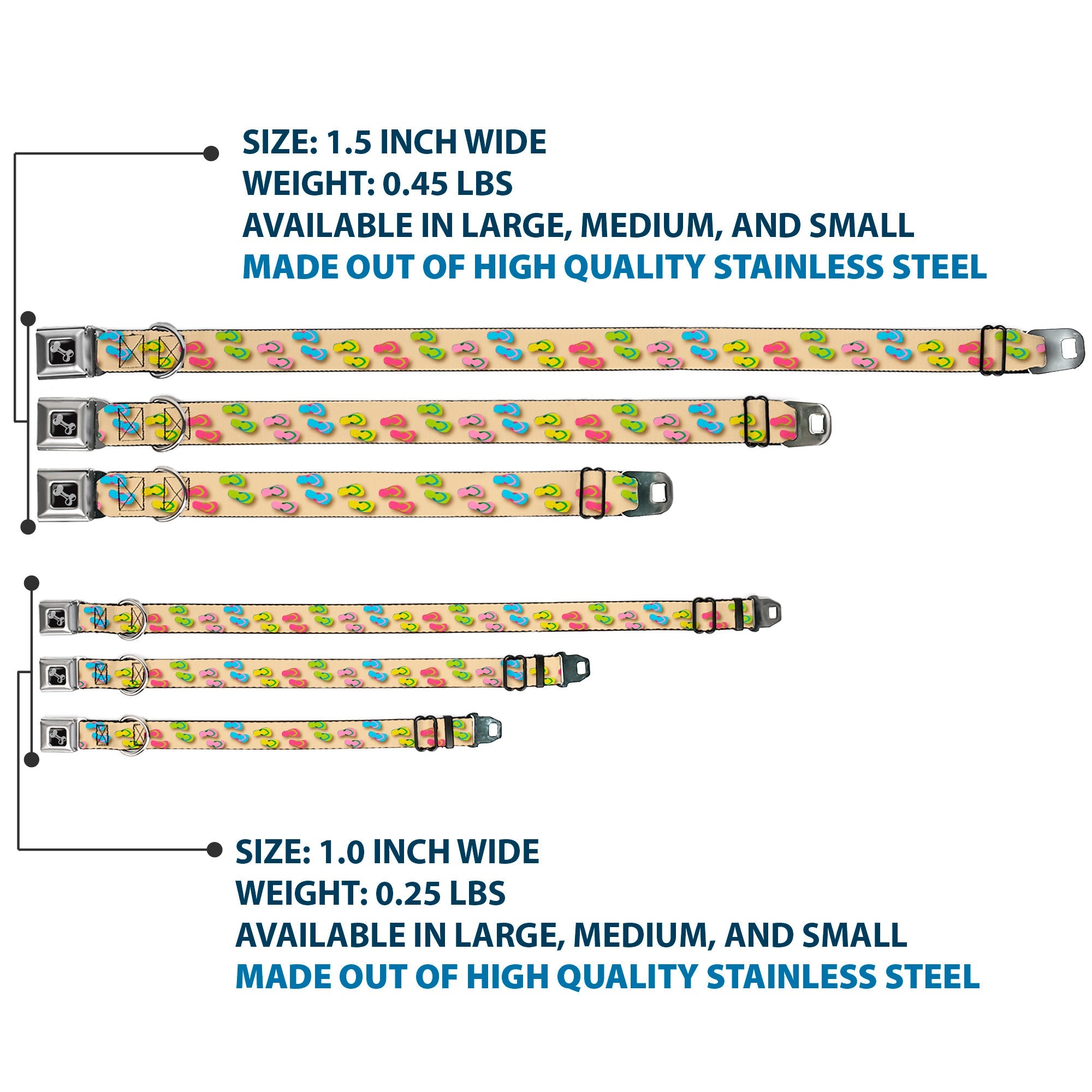 Dog Bone Seatbelt Buckle Collar - Flip Flops3 Sand/Multi Color