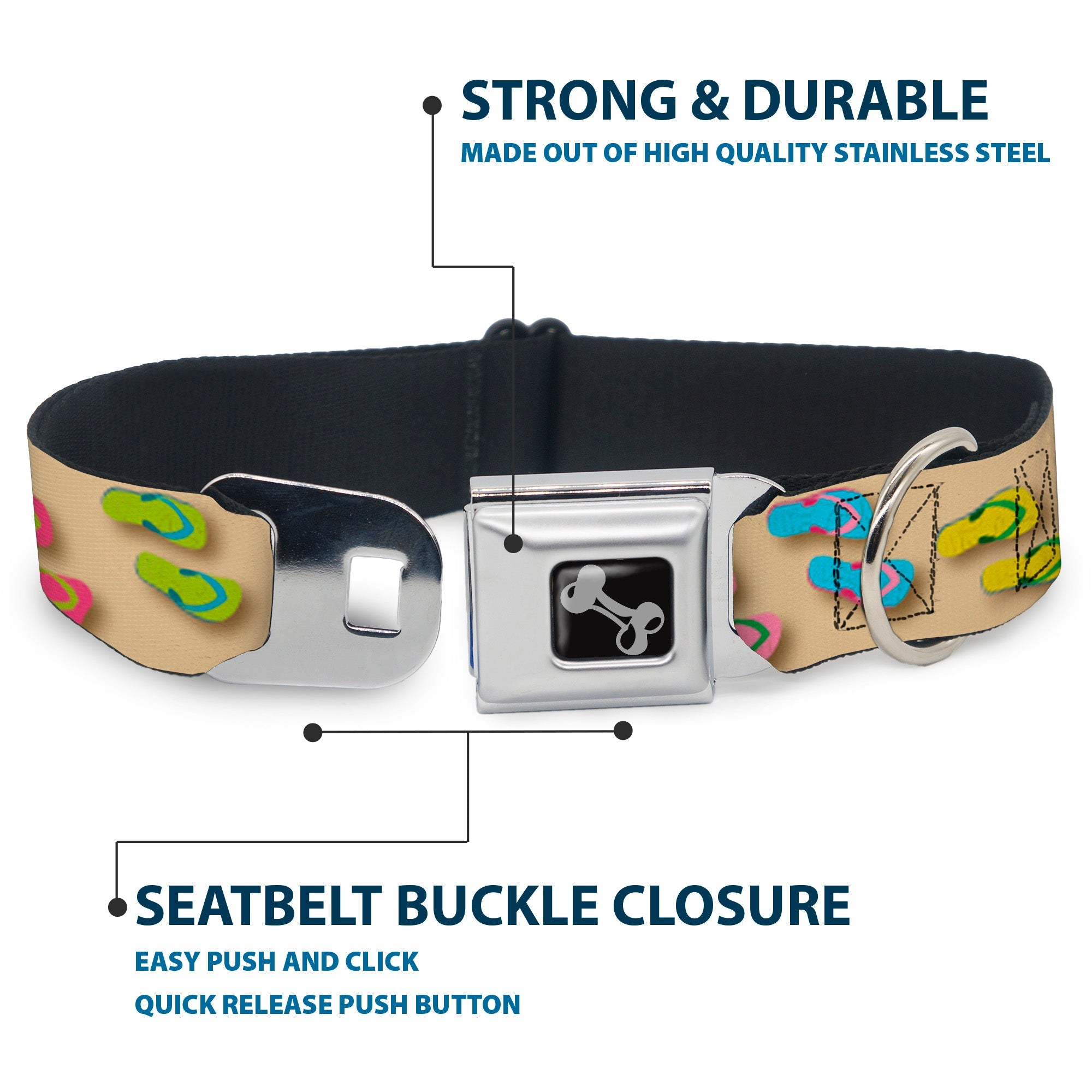 Dog Bone Seatbelt Buckle Collar - Flip Flops3 Sand/Multi Color