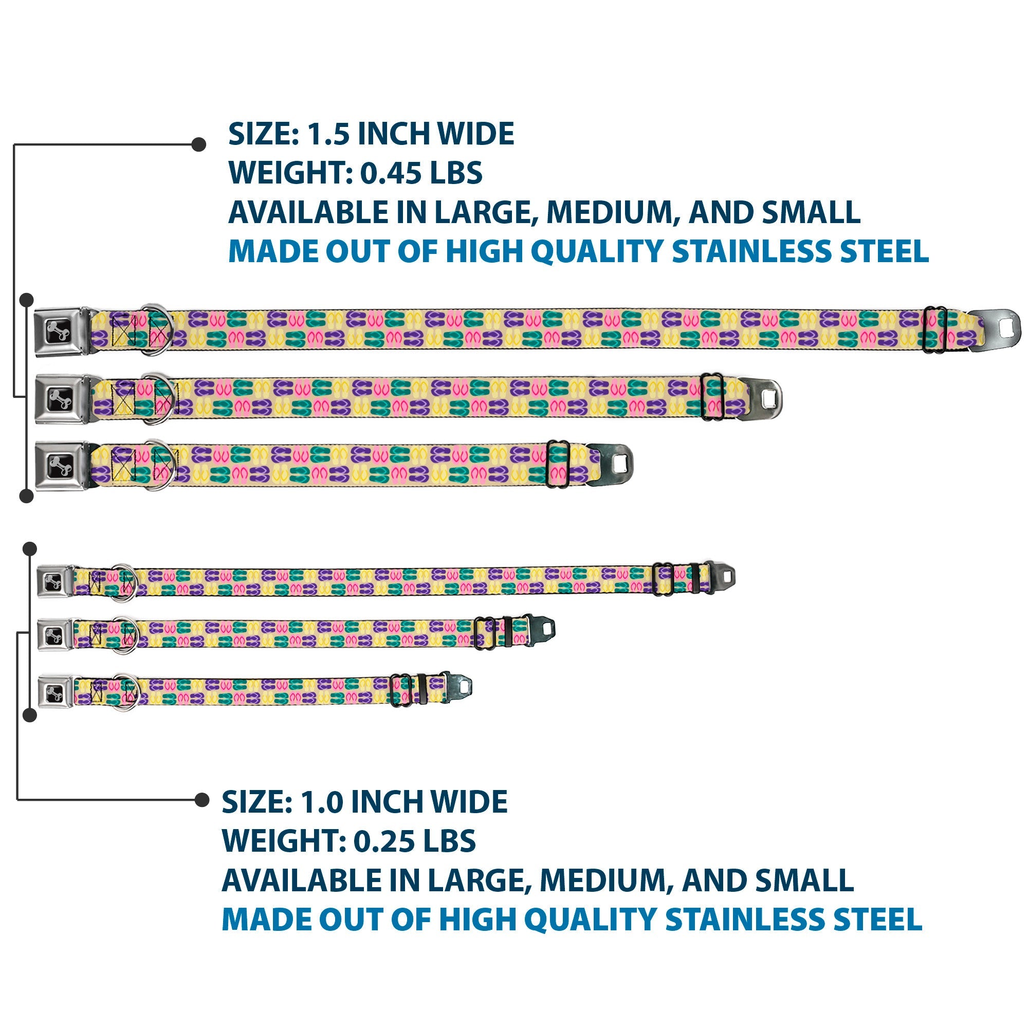 Dog Bone Seatbelt Buckle Collar - Flip Flops4 Sand/Multi Color