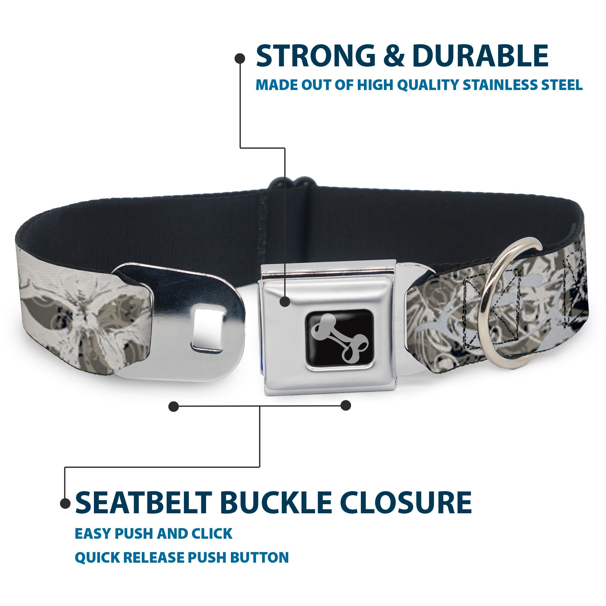 Dog Bone Seatbelt Buckle Collar - Gothic 1