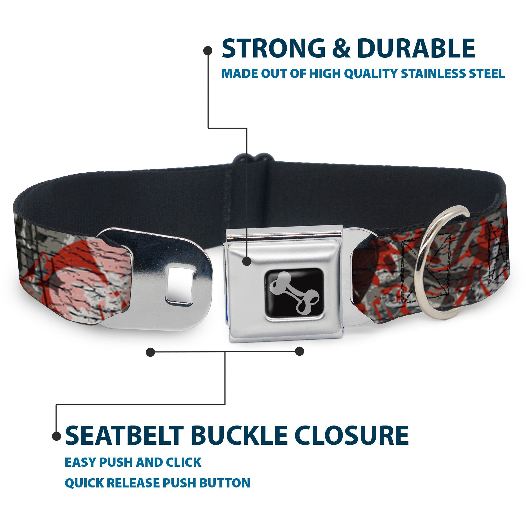 Dog Bone Seatbelt Buckle Collar - Gothic 3