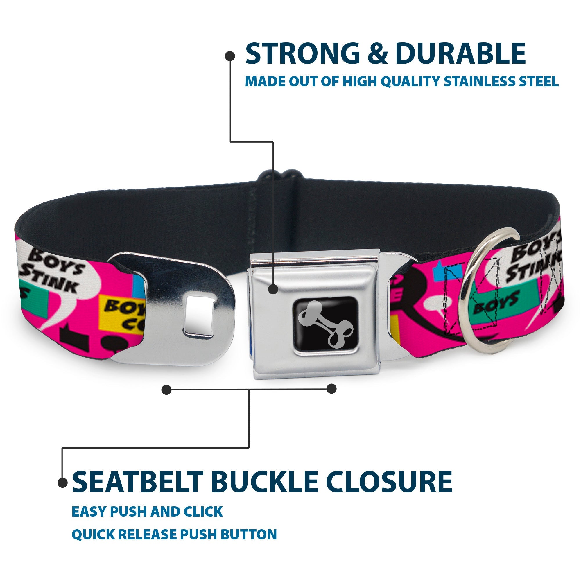 Dog Bone Seatbelt Buckle Collar - Girls Rule Bubbles