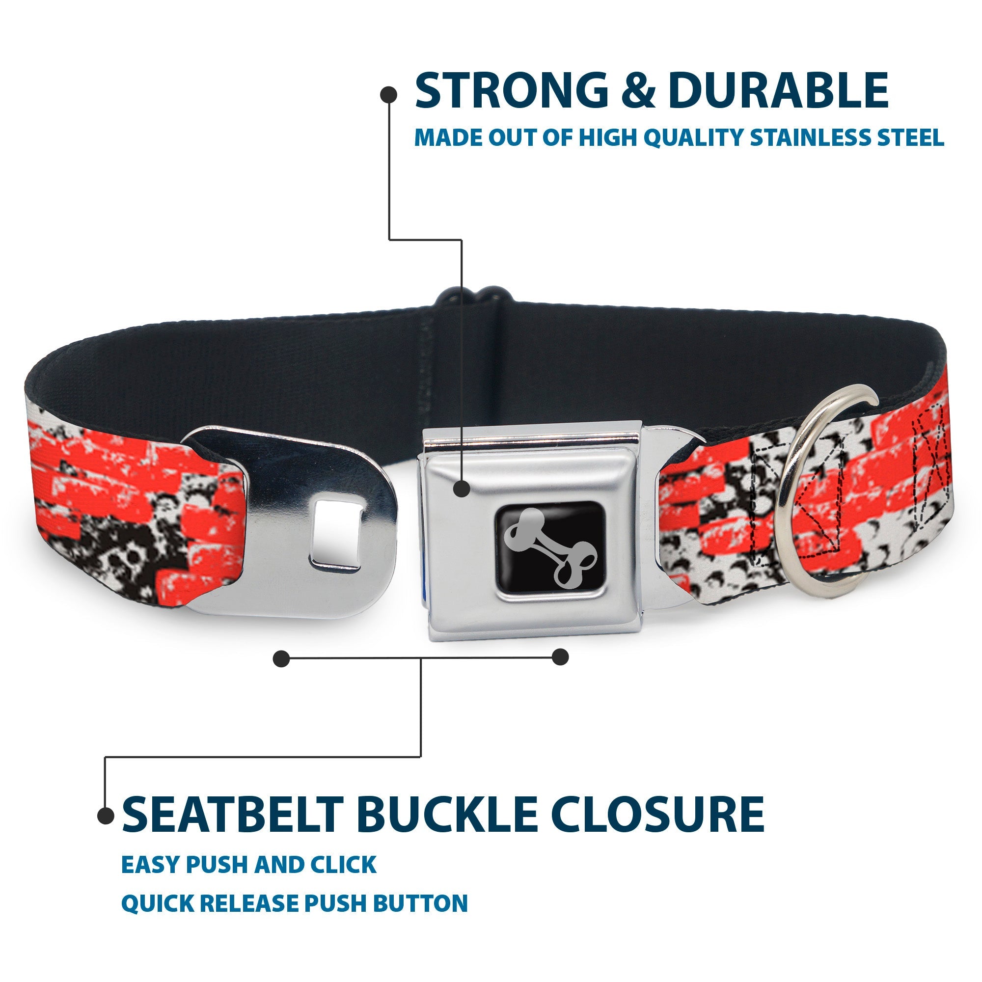Dog Bone Seatbelt Buckle Collar - Grunge Bricks Orange
