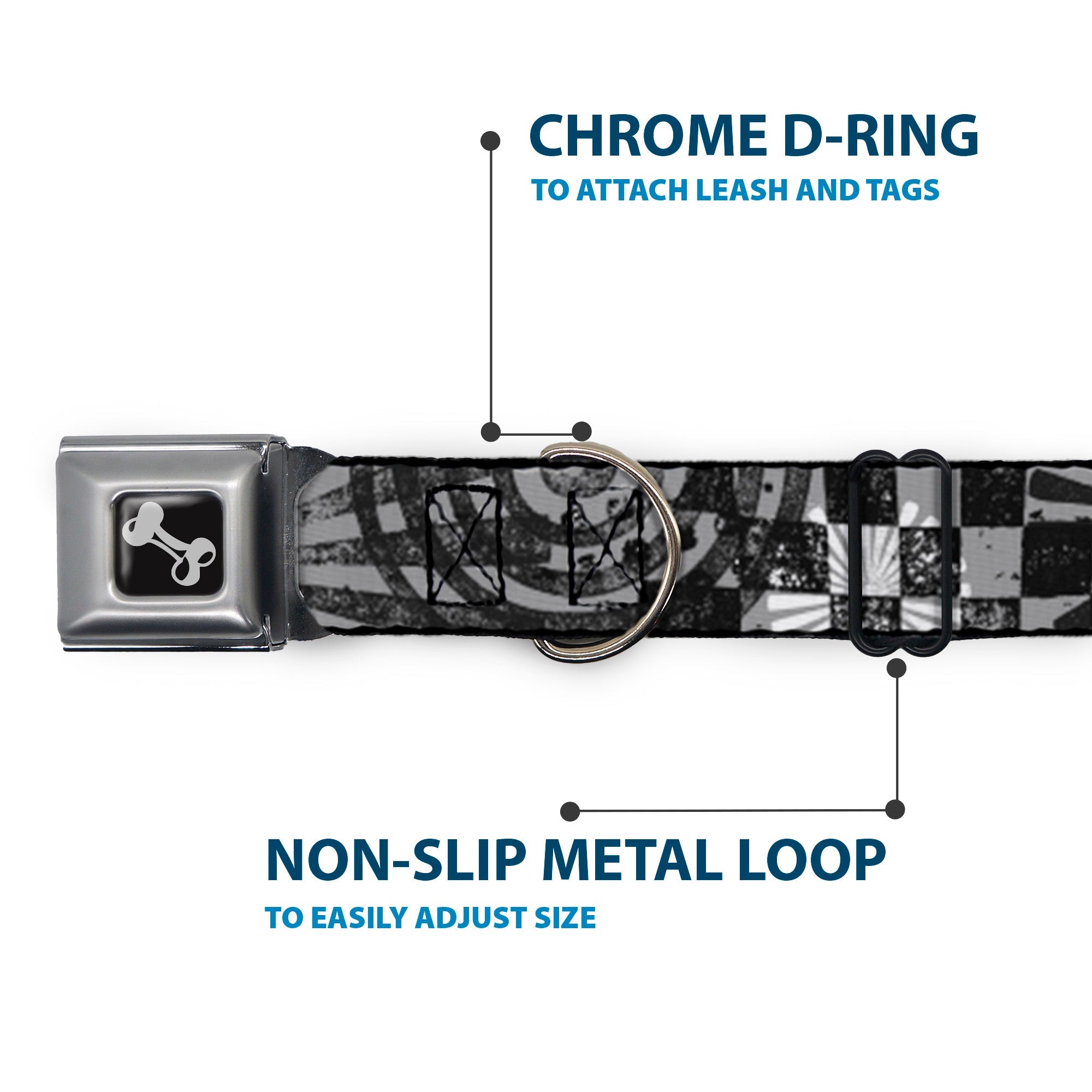 Dog Bone Seatbelt Buckle Collar - Grunge Chaos Black/White