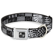 Dog Bone Seatbelt Buckle Collar - Grunge Chaos Black/White