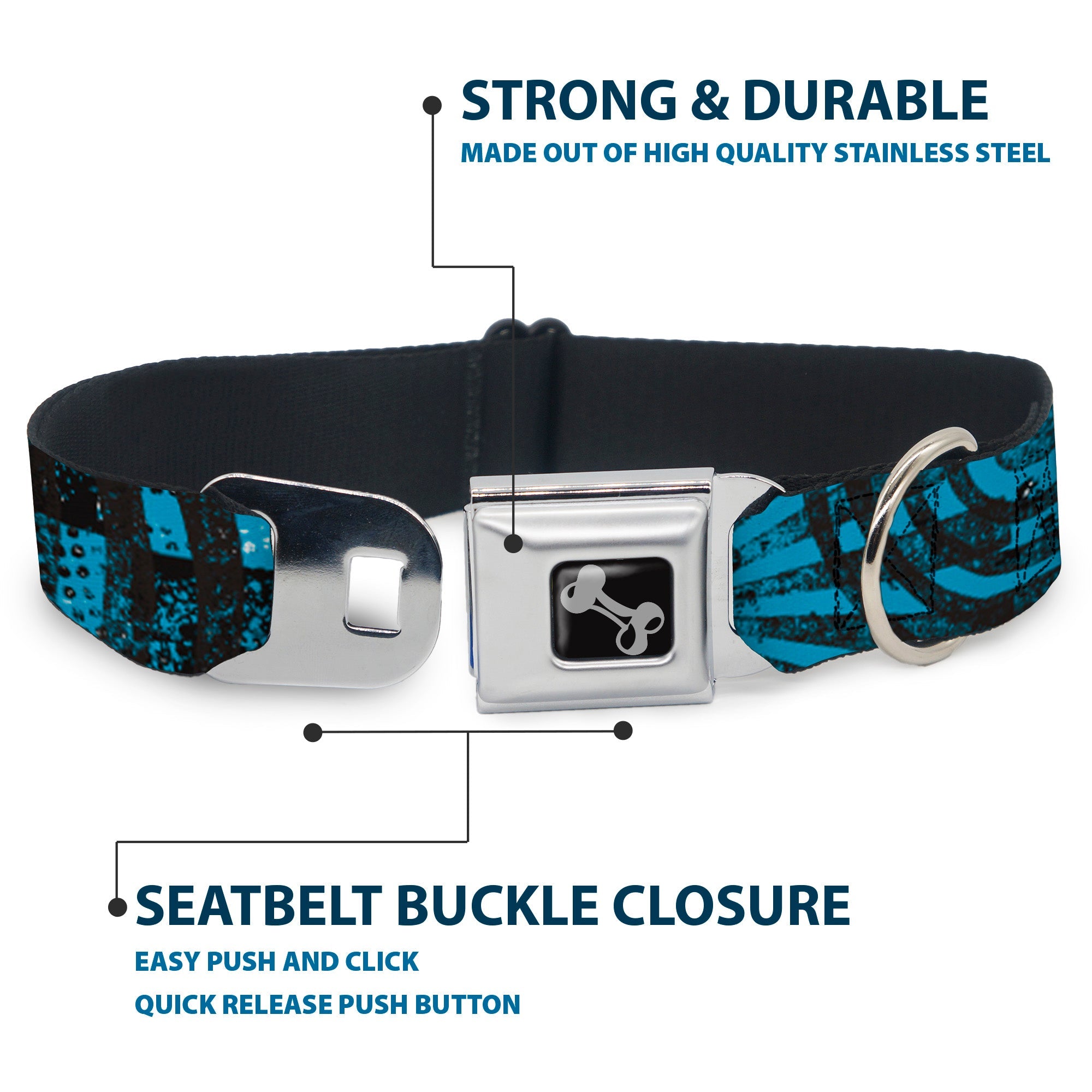 Dog Bone Seatbelt Buckle Collar - Grunge Chaos Blue