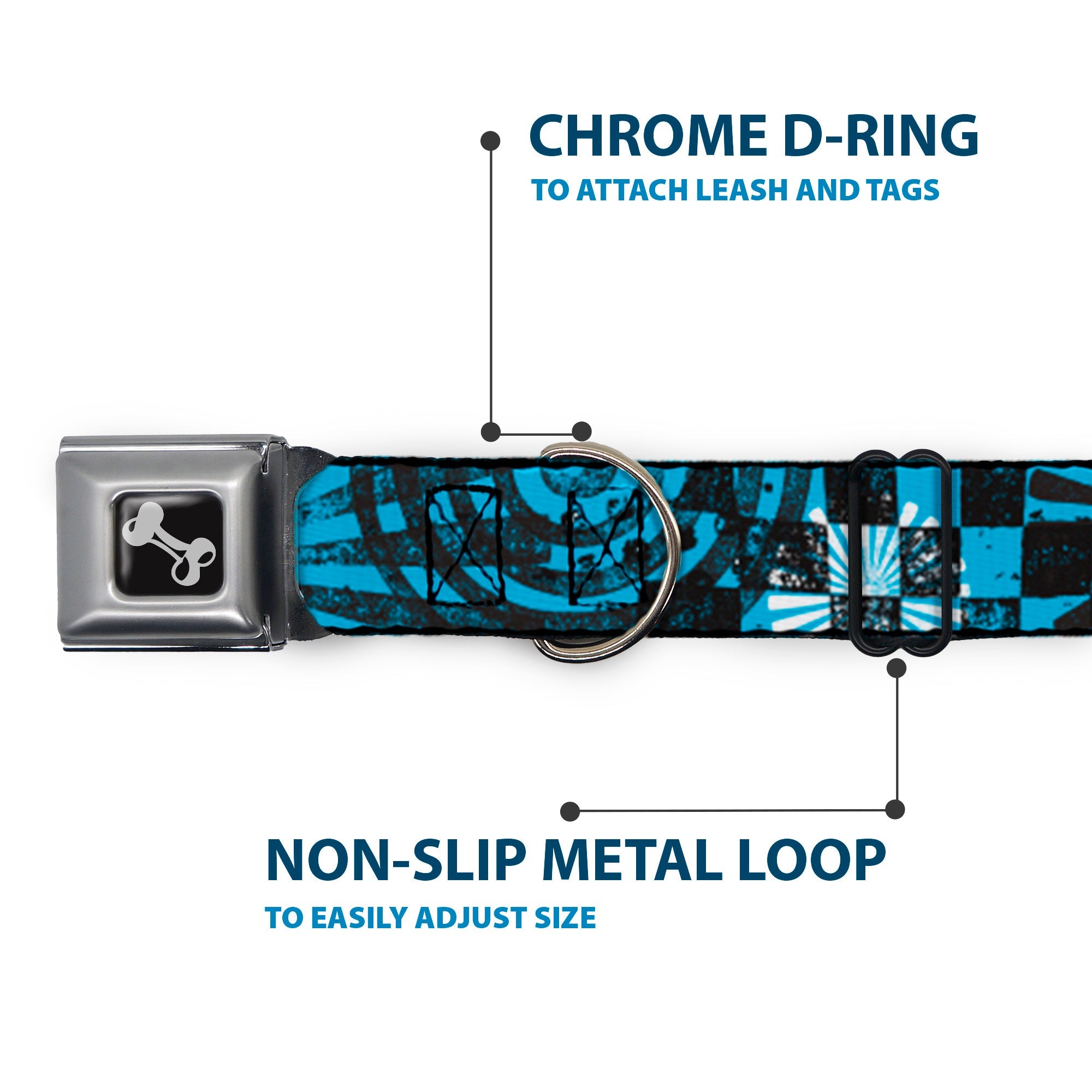 Dog Bone Seatbelt Buckle Collar - Grunge Chaos Blue