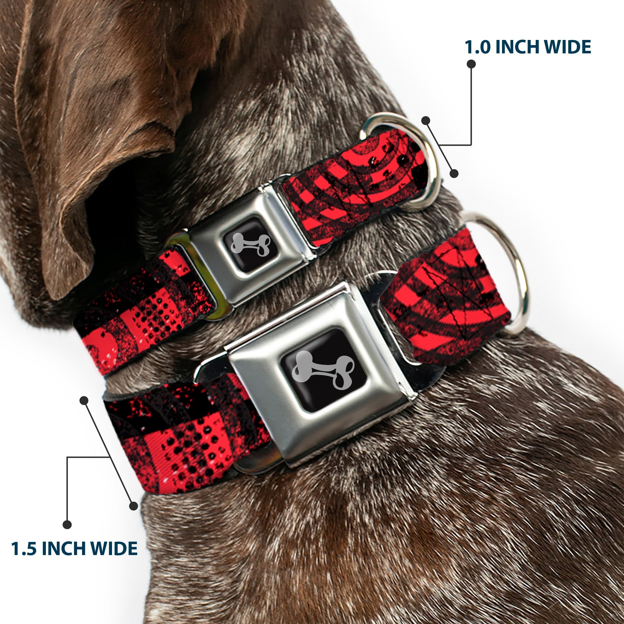 Dog Bone Seatbelt Buckle Collar - Grunge Chaos Red