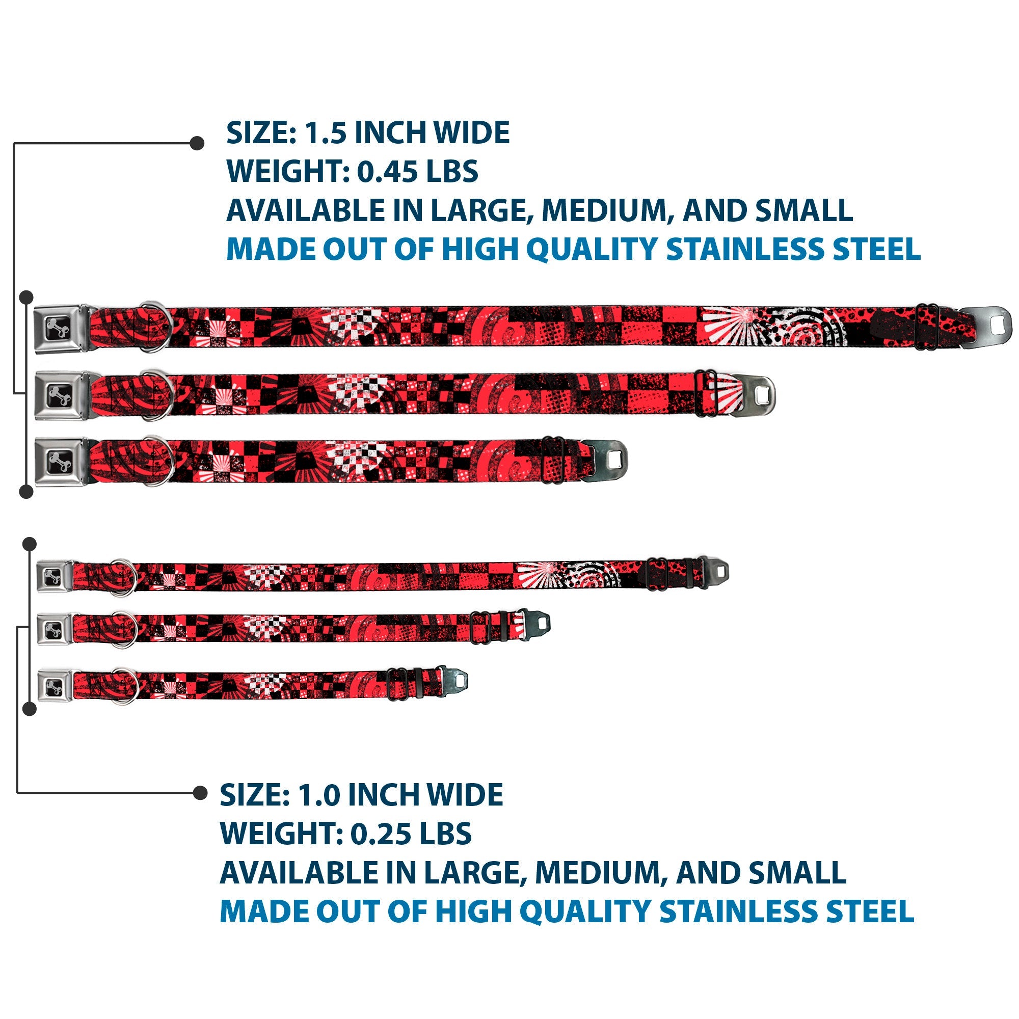 Dog Bone Seatbelt Buckle Collar - Grunge Chaos Red
