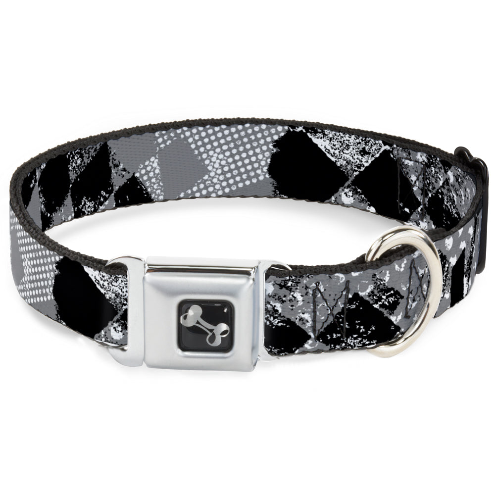 Dog Bone Seatbelt Buckle Collar - Grunge Checker Flag Black/White