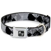 Dog Bone Seatbelt Buckle Collar - Grunge Checker Flag Black/White