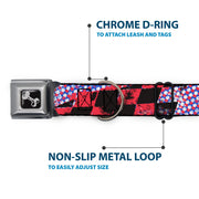 Dog Bone Seatbelt Buckle Collar - Grunge Checker Flag Blue/Red