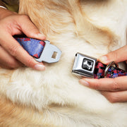 Dog Bone Seatbelt Buckle Collar - Grunge Checker Flag Blue/Red