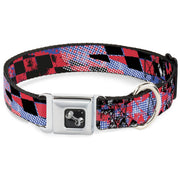 Dog Bone Seatbelt Buckle Collar - Grunge Checker Flag Blue/Red
