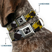 Dog Bone Seatbelt Buckle Collar - Grunge Checker Flag Green