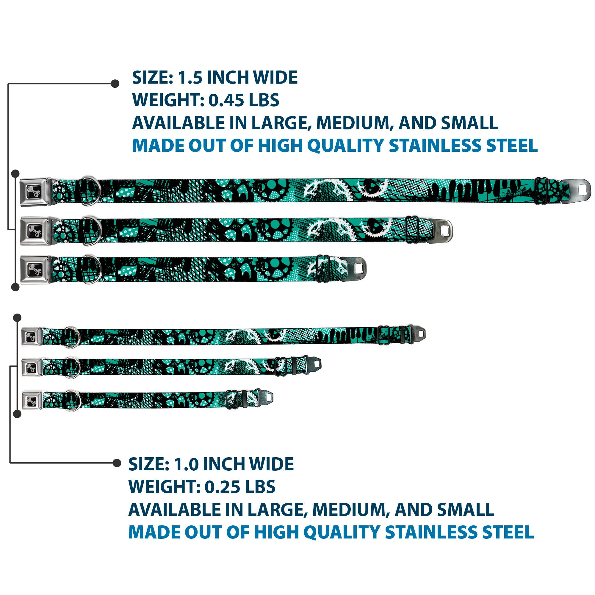 Dog Bone Seatbelt Buckle Collar - Grunge Gears Green
