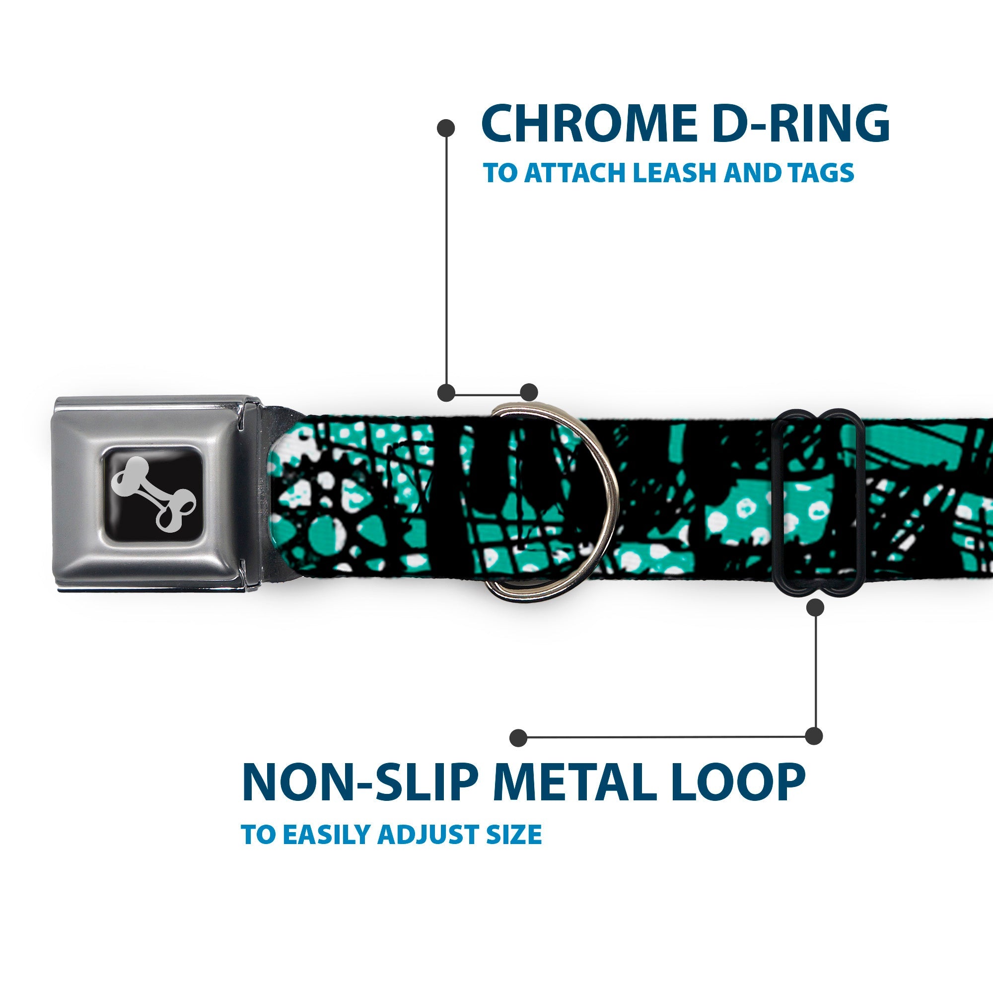 Dog Bone Seatbelt Buckle Collar - Grunge Gears Green