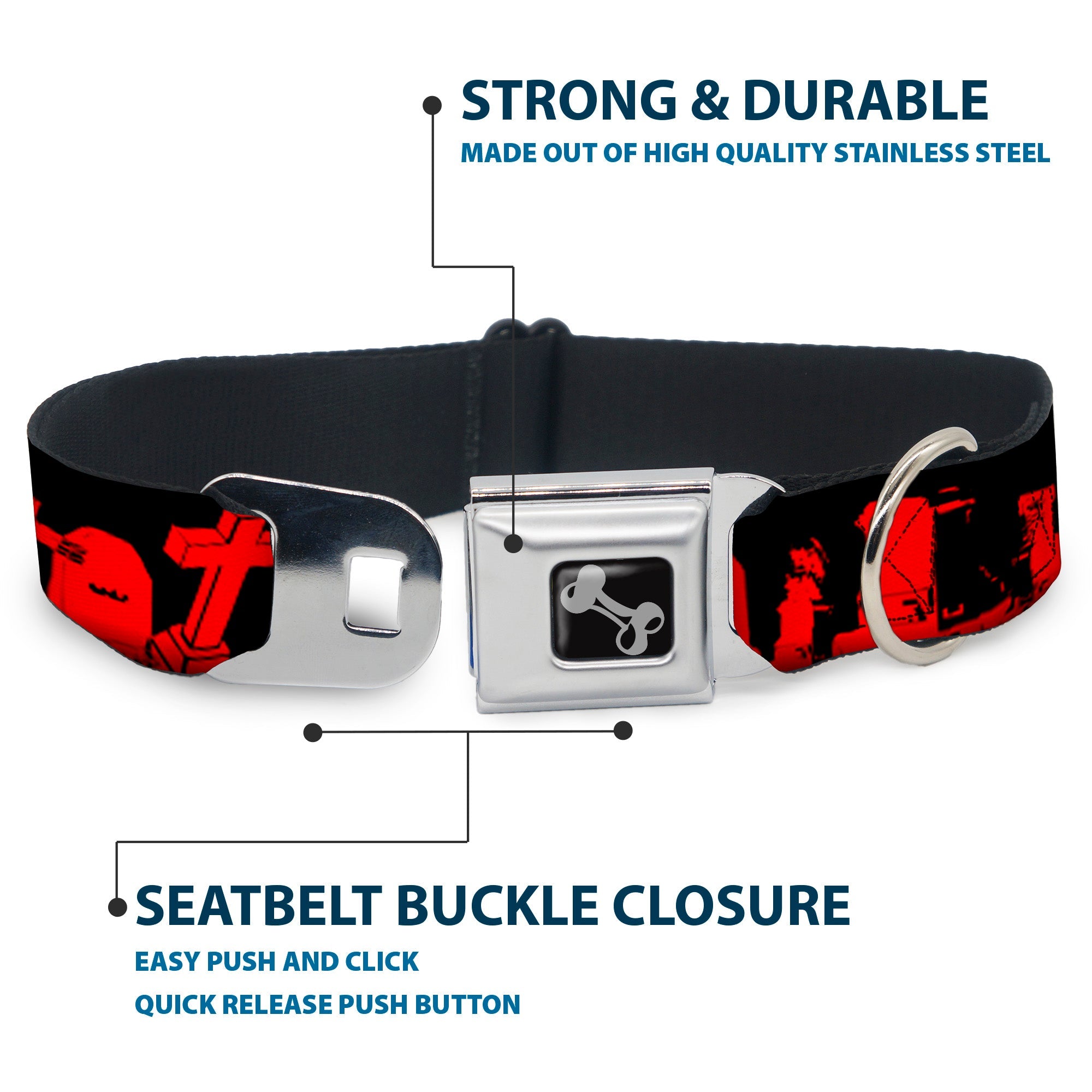 Dog Bone Seatbelt Buckle Collar - Graveyard Black/Red