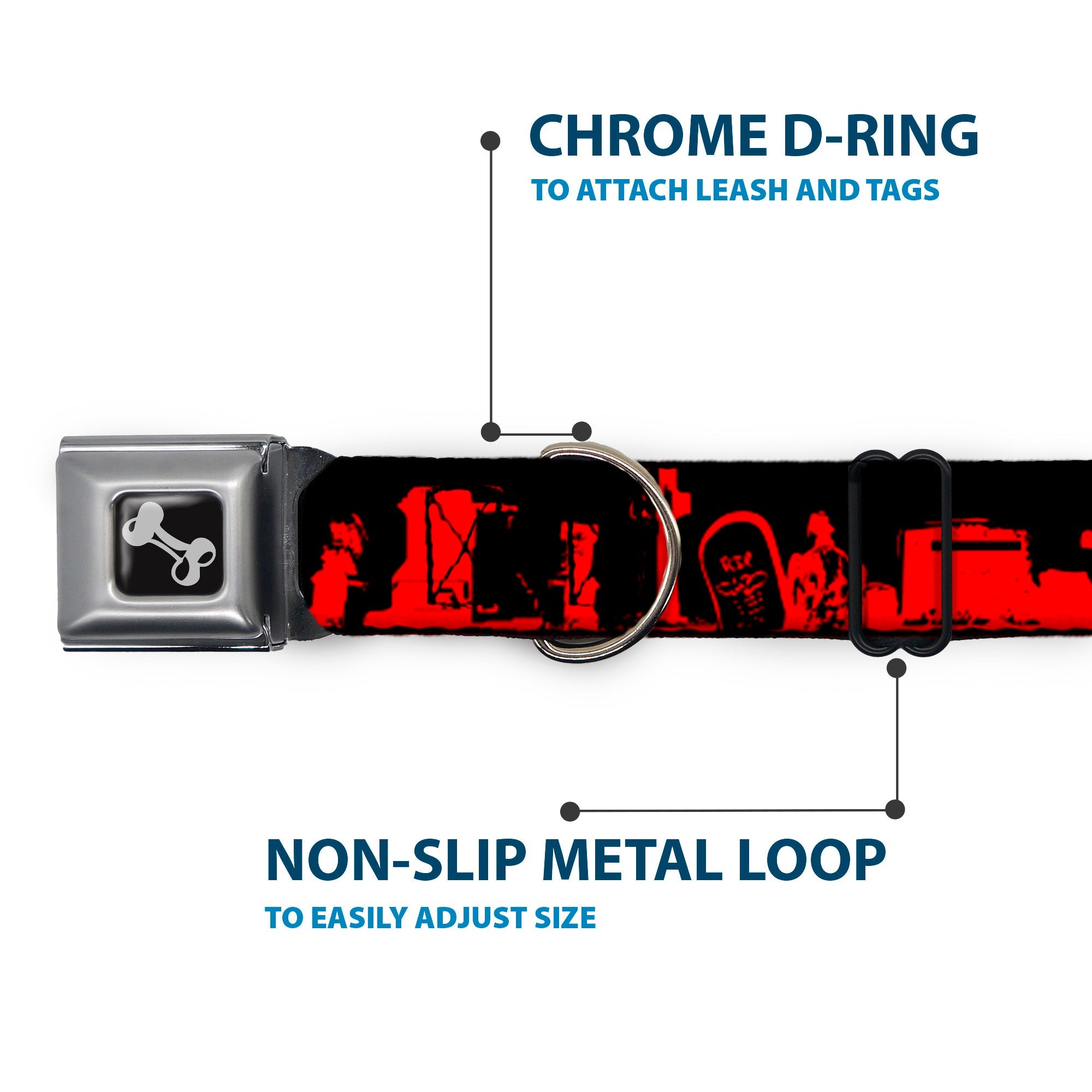 Dog Bone Seatbelt Buckle Collar - Graveyard Black/Red