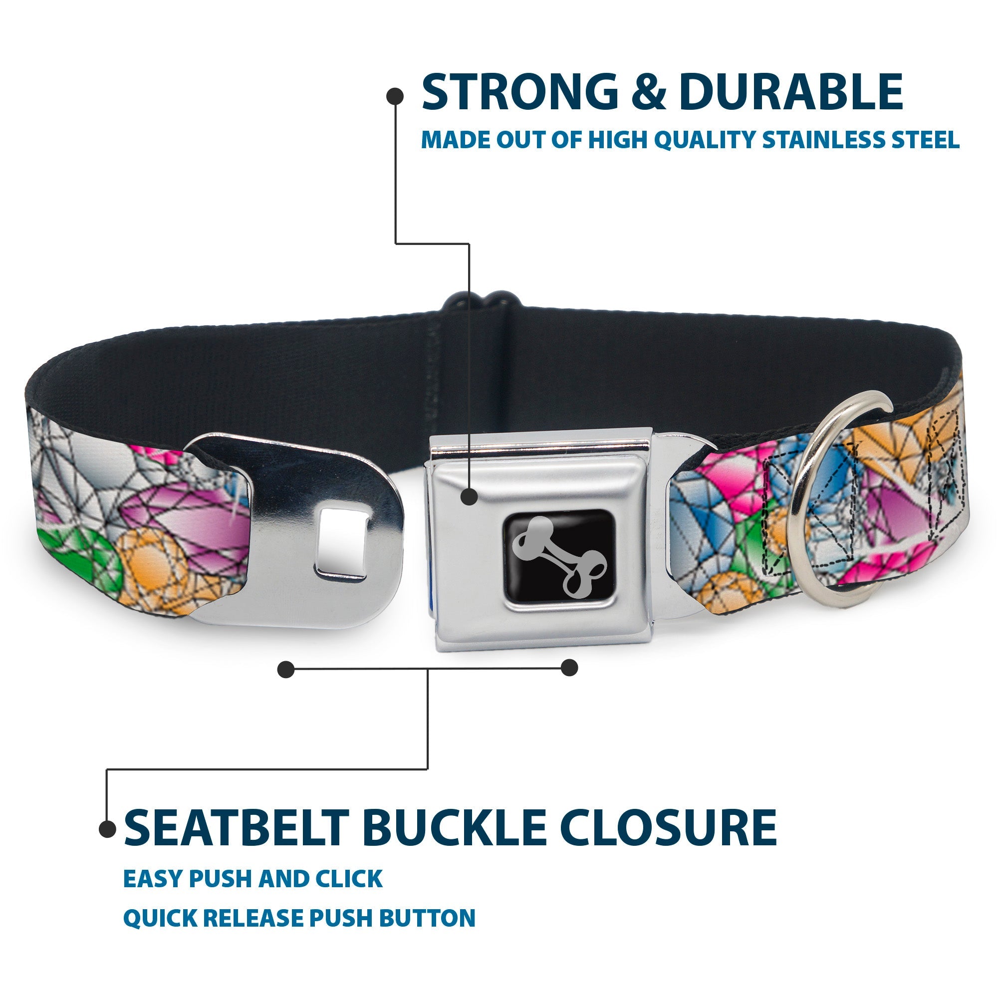 Dog Bone Seatbelt Buckle Collar - Gems Stacked Multi Color