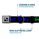 Dog Bone Seatbelt Buckle Collar - GET DIRTY Black/White/Blue/Green/Red