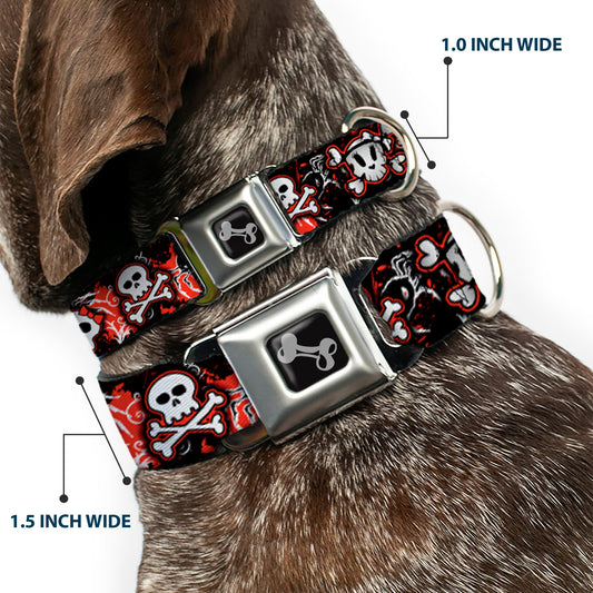 Dog Bone Seatbelt Buckle Collar - Girlie Skull Black/Red