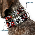 Dog Bone Seatbelt Buckle Collar - Girlie Skull Black/Red