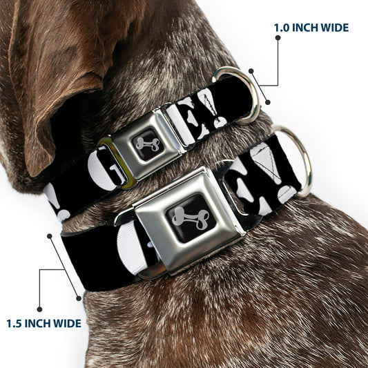 Dog Bone Seatbelt Buckle Collar - GET A LIFE! Black/White