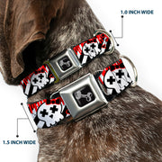 Dog Bone Seatbelt Buckle Collar - Girlie Skull Black/White w/Red Paint Drips