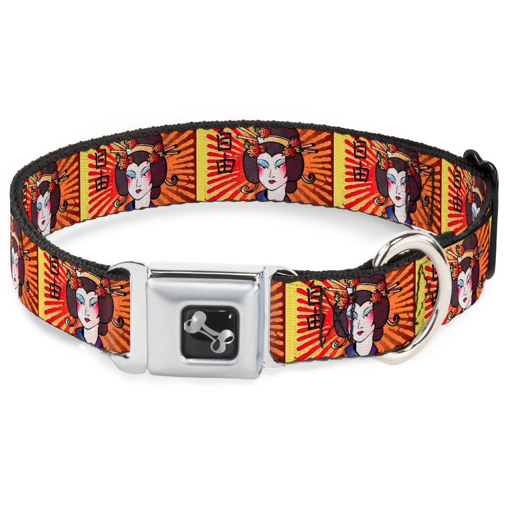 Dog Bone Seatbelt Buckle Collar - Geisha Distressed Repeat
