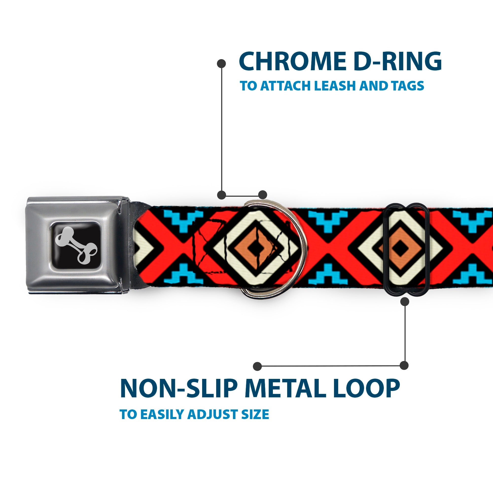 Dog Bone Seatbelt Buckle Collar - Geometric1 Black/Red/Tan/Brown/Baby Blue
