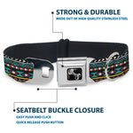 Dog Bone Seatbelt Buckle Collar - Geometric5 Gray/Teal/White/Pink/Yellow
