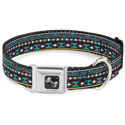 Dog Bone Seatbelt Buckle Collar - Geometric5 Gray/Teal/White/Pink/Yellow