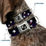 Dog Bone Seatbelt Buckle Collar - Glowing Stars in Space Black/Purple/White