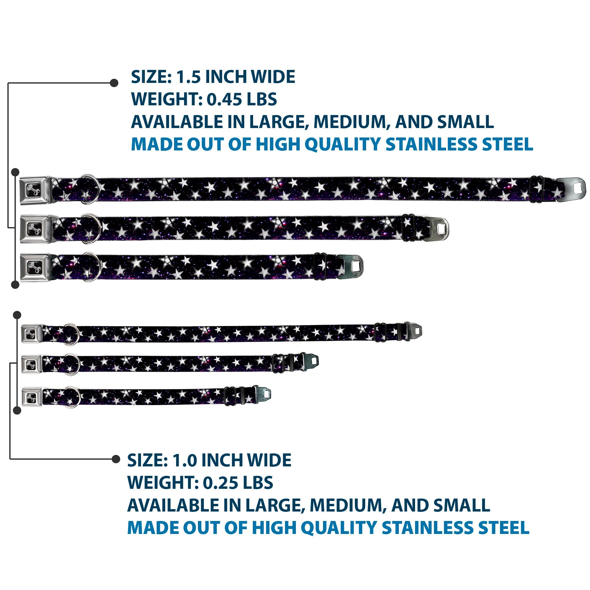 Dog Bone Seatbelt Buckle Collar - Glowing Stars in Space Black/Purple/White