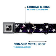Dog Bone Seatbelt Buckle Collar - Glowing Stars in Space Black/Purple/White