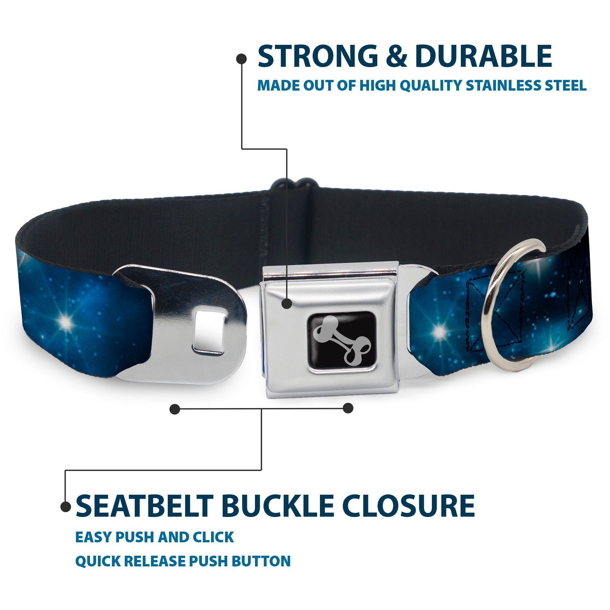 Dog Bone Seatbelt Buckle Collar - Galaxy Blues/Blues