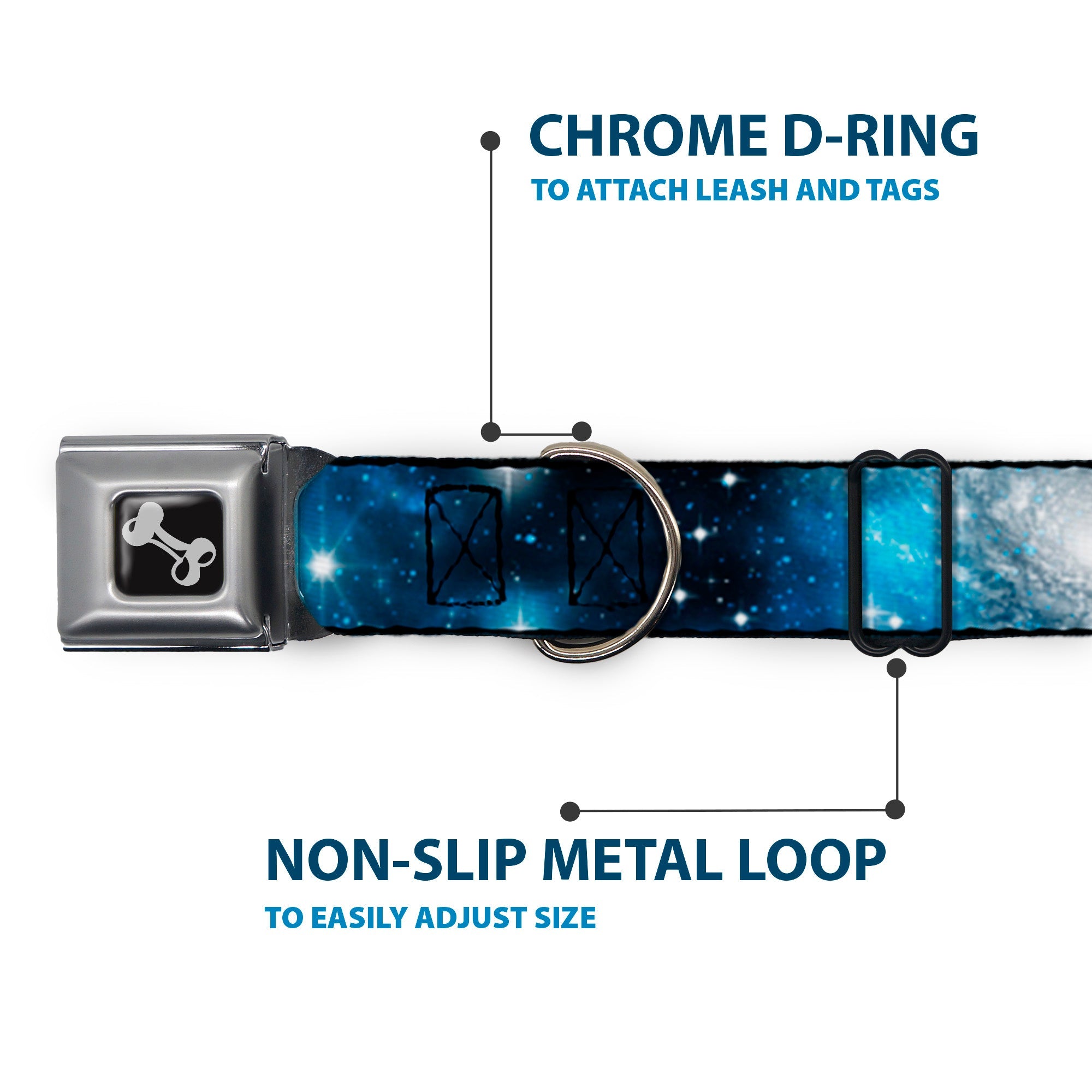 Dog Bone Seatbelt Buckle Collar - Galaxy Blues/Blues