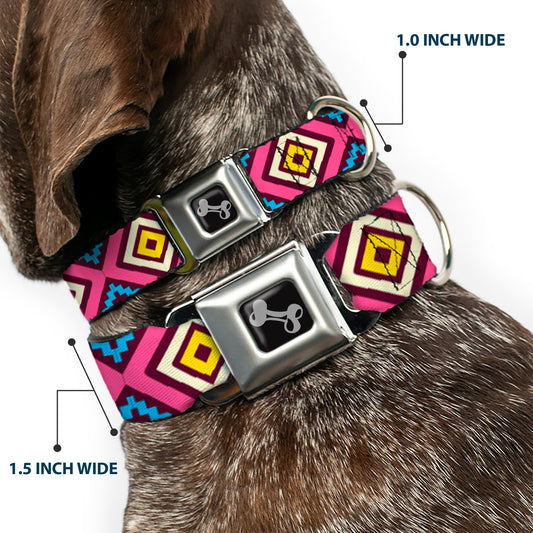 Dog Bone Seatbelt Buckle Collar - Geometric1 Burgundy/Pink/Tan/Yellow/Baby Blue